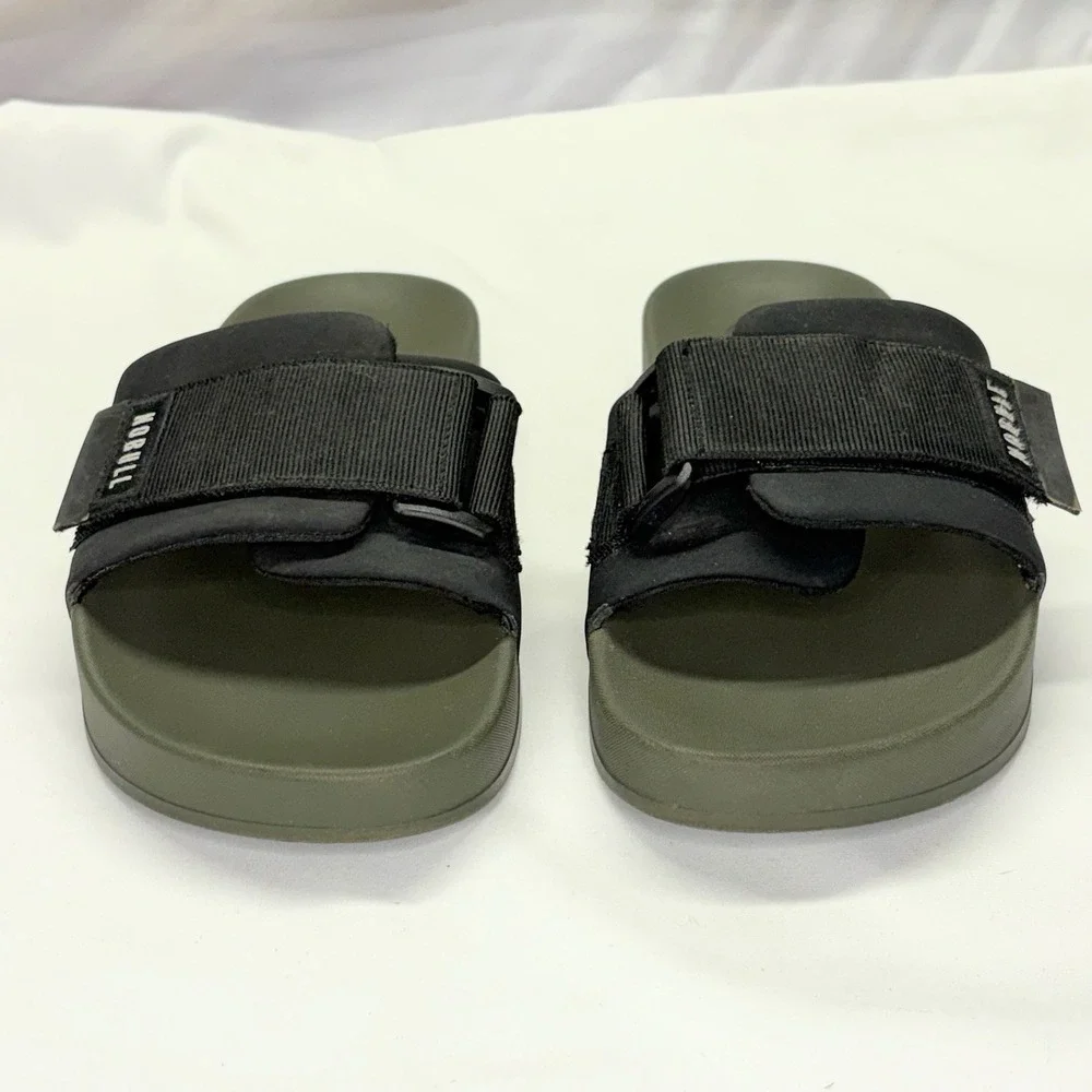 NOBULL Adjustable Strap Cushioned Slide Sandals Olive Green Black